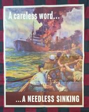 Original WWII Poster 1942 A Careless Word A Needless Sinking Vintage picture
