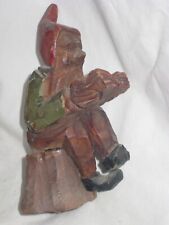 damaged vintage antique carved wooden gnome elf reading wood carving*PLEASE NOTE picture