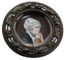 Ca. mid 1800s Royal Vienna Exquisite Hand Painted Portrait Plate in Bronze Frame picture