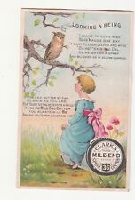 Clark's Mile End Spool Thread OWL Looking & Being Vict Card c1880s picture