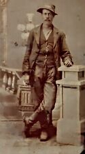 Original Antique Tintype Old West Cowboy With Pistol On His Side picture