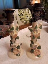 Mid Century Ceramic Lamp Ivory Tree Trunk Floral Vines picture