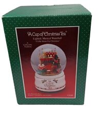 A Cup of Christmas Tea Snow Globe Lighted Music Box Vtg “I’ll Be Home-Christmas” picture