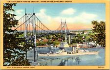 Portland Oregon OR St Johns Bridge Battleship Passing Under c1930s Postcard A74 picture