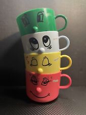 Vintage 70s Funny Face Plastic Mugs With Handles picture