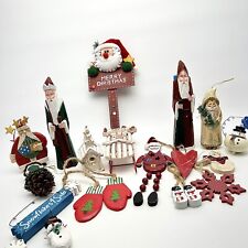 Wooden Country Folk Art Christmas Ornament lot of 15 picture
