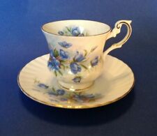 Rosina Pedestal Cup & Saucer - Bluebells - July - Vintage Bone China - England picture