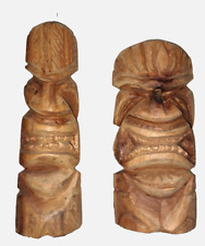 PAIR OF HAND CARVED MANU HAWAIIAN STATUETTES FIGURES 7 INCHES picture