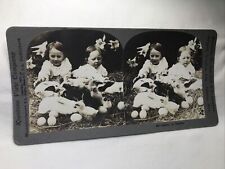 Antique Keystone View Stereoview Card “Dawn Of Easter” #427 ~ Bunny Chicks Kids picture