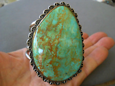 HUGE Native American Kingman Green Blue Turquoise Sterling Silver Cuff Bracelet picture