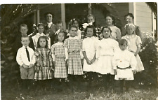 Antique Photo Little School Children Girls White Plaid Dresses Boys RPPC picture