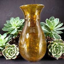 Batsheva Hand Made Art Glass Vase Vessel In Israel Dark Amber Small Air Bubbles picture