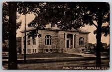 Portland Michigan~Front of Public Library Building B&W~Vintage Postcard picture