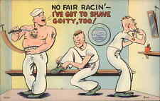 Tattoo Comic Navy Sailor Shaving Chest Gay Interest c1940s Linen Postcard picture