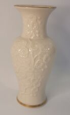 Lenox Embossed Flower Design 24K Gold Top and Bottom Trim Vase ~ 6 3/8” Tall picture