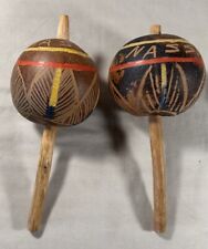 🚨VINTAGE Wood Maracas Caribbean Nassau Handmade Vintage Carved Shakers picture