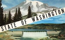 Postcard WA Big Banner Letter Coulee Dam Mount Rainer Grand Forest Water Trees picture