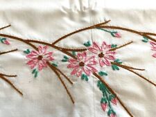 Vintage Embroidered Pink flowers Pink & White Crochet edge Pillowcase set 20X28