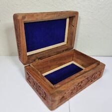 Vintage Floral Brass Inlaid Carved Wooden Trinket Box picture