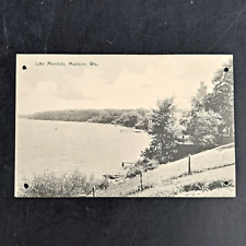 ANTIQUE PRE-WW1 DB ROTOGRAPH POST CARD OF SHORELINE SCENE IN LAKE MENDOTA, WI picture