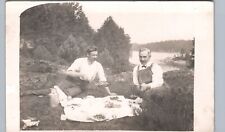 PICNIC IN PARK hinsdale il real photo postcard rppc cook county illinois history picture