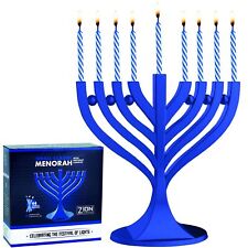 Zion Judaica Classic Mini Menorah with Hanukkah Candle Set - Dark Royal Blue ... picture