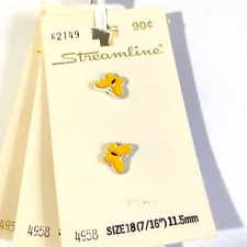VINTAGE OLD STORE STOCK 6 METAL YELLOW BUTTERFLY BUTTONS 7/16