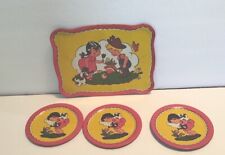 Vintage Ohio Art Tray And Plates Girl Boy Garden 4 Pieces No Markings Or Tags picture