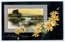 c1910's Happy New Year Sunflowers Goose Winsch Back Perry New York NY Postcard picture