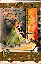 Vintage Victorian Man & Woman, Couples, Romantic Antique Halloween Postcard picture