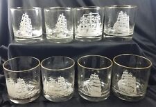 8 Houze Art Nautical Ship Clipper Maritime Whiskey Rocks Glasses NOS Orig Box picture