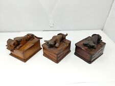 Antique ANRI Terrier ITALY Wood Carved Hinged Dog Articulated Figurine Box LOT 3 picture