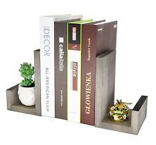 Vintage Gray L-Shaped Solid Wood Bookends, Decorative Bookends w/Black-Tone M... picture