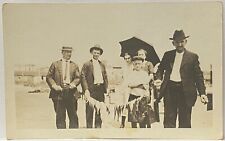 RPPC Real Photo Postcard Group at Beach w Men Holding Line of Fish~Houston TX picture