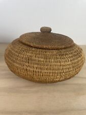 Vintage Woven Rattan Weave Basket With Lid Storage Lidded Trinket 10