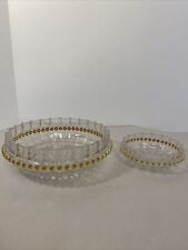 2 Vintage - Glass? Chrystal? DECORATIVE BOWLS with AMBER ACCENTS ~ 8” & 5” picture