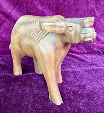 African Water Buffalo Figurine Hand Carved Wood Statue Vintage picture