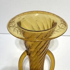 antique amber glass vase art deco double handled and etched            16 picture