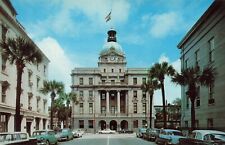 Savannah Georgia, City Hall, Bull Street, Old Cars, Vintage Postcard picture