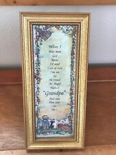Small Artist Signed WHEN I WAS BORN Grandpa Saying w Little Girl & Dog in Gilt  picture