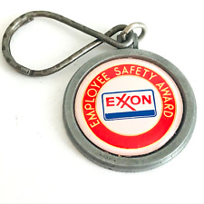 Vtg EXXON EMPLOYEE Safety Award Key Fob Keychain Company Gift Logo Pewter USA picture