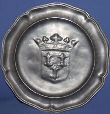 VINTAGE FRENCH HAND MADE PEWTER PLATE COAT OF ARMS picture