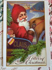 vintage Christmas postcard Victorian old world Santa sleigh winter  reproduced picture