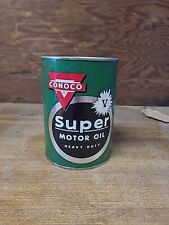 VINTAGE NOS CONOCO SUPER V SAE 10W MOTOR OIL CAN  FULL CLEAN CARDBOARD Can picture
