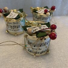 Vtg Christmas Ornament Plastic Mettalic Gold Bertie Music Scroll 2.1/4”Lot Of 3 picture