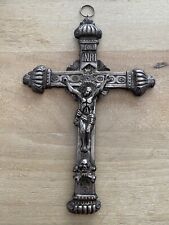 10” Vintage  18th Century Sterling Silver Crucifix Skull & Bones picture