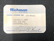 VINTAGE 1960'S RICHMAN BROTHERS CREDIT CHARGE CARD, MEN'S RETAIL CLOTHIERS picture