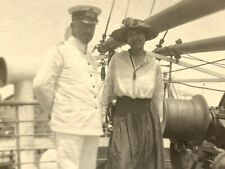 AxF) Found Photograph 1920's Woman Posing With Captain Uniform Steamship picture