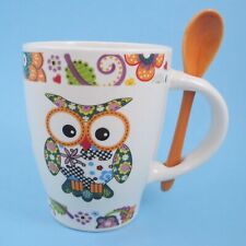 Trisa Patchwork Owl Mug with Spoon 12 oz Coffee Latte Tea Espresso Cappuccino 4