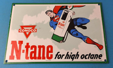 Vintage Conoco Gasoline Sign - Superman Comics Porcelain Gas Pump Sign picture
